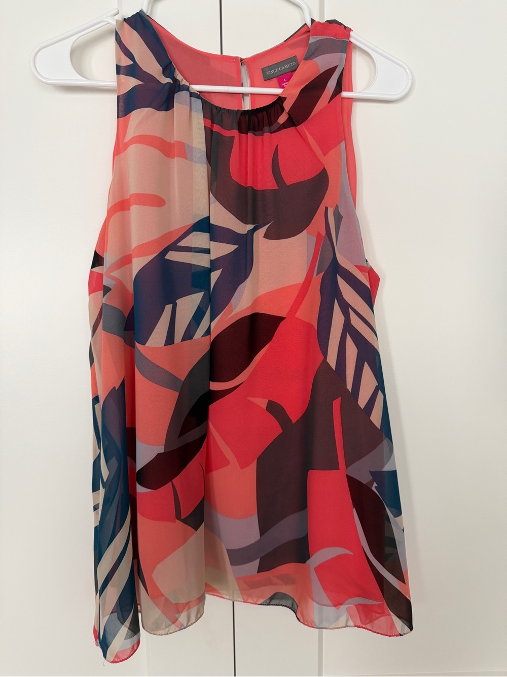 Vince Camuto Coral, Navy & Cream Abstract Print Sleeveless Top